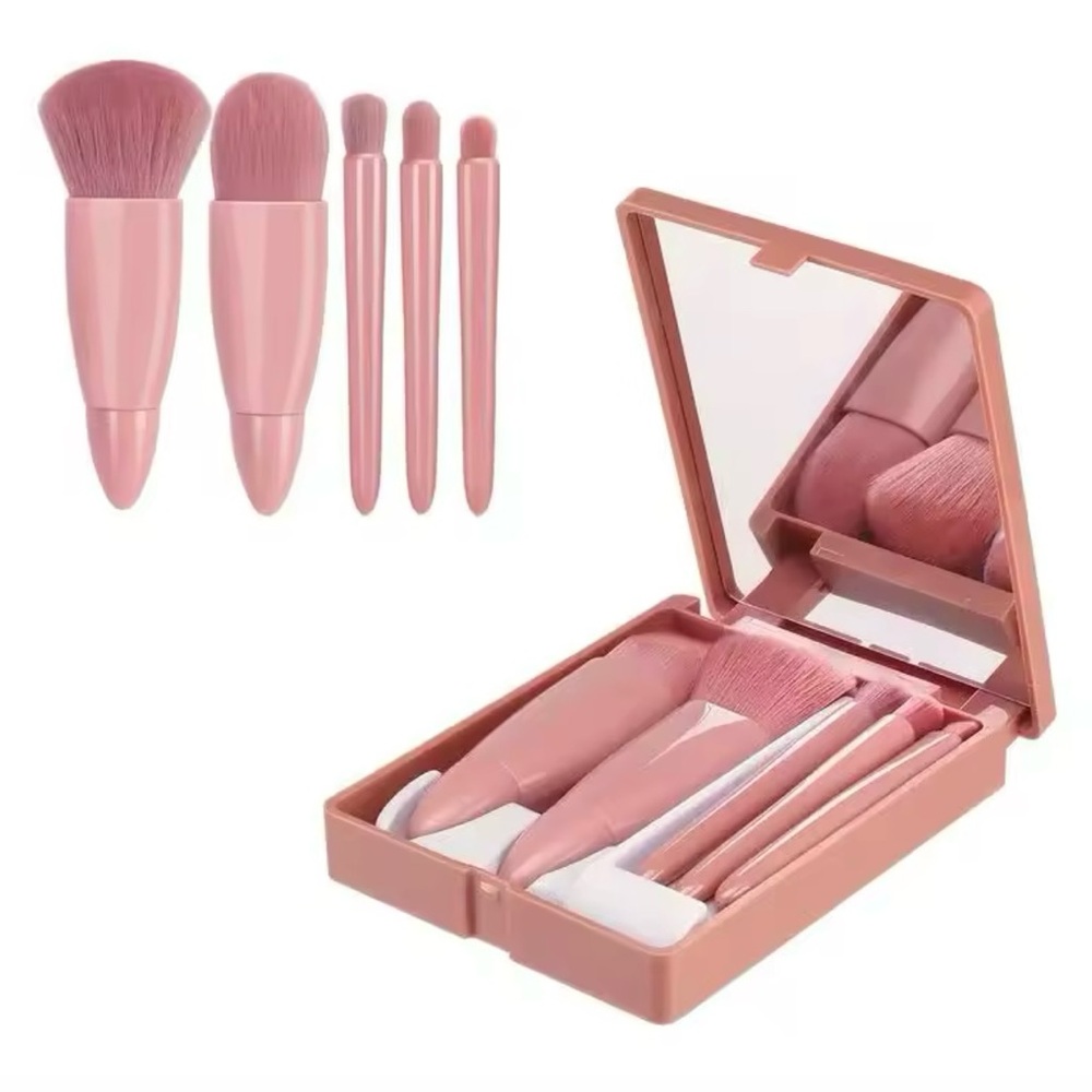 3/$15 Pink Compact Makeup Brush Set for Women - Picture 4 of 5